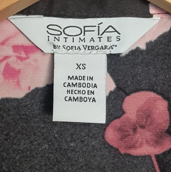 Sofia Vagaras Intimates Satin PJ Set 3pc Black Pink Purple Floral - Picture 6 of 12